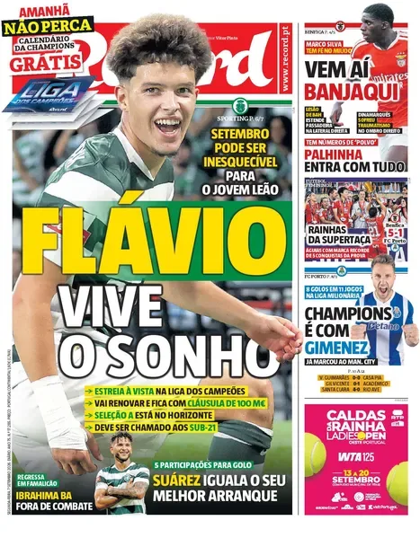 Capa do Record de segunda-feira, 7 de setembro de 2026