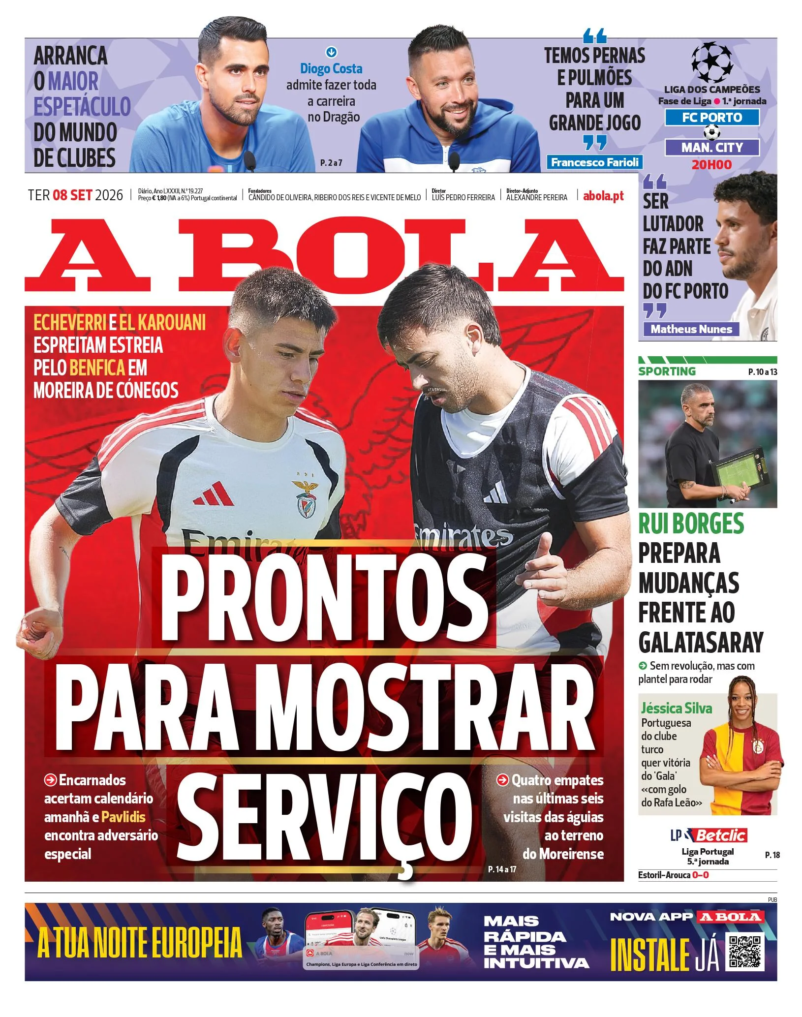 Capa do A Bola de terça-feira, 8 de setembro de 2026