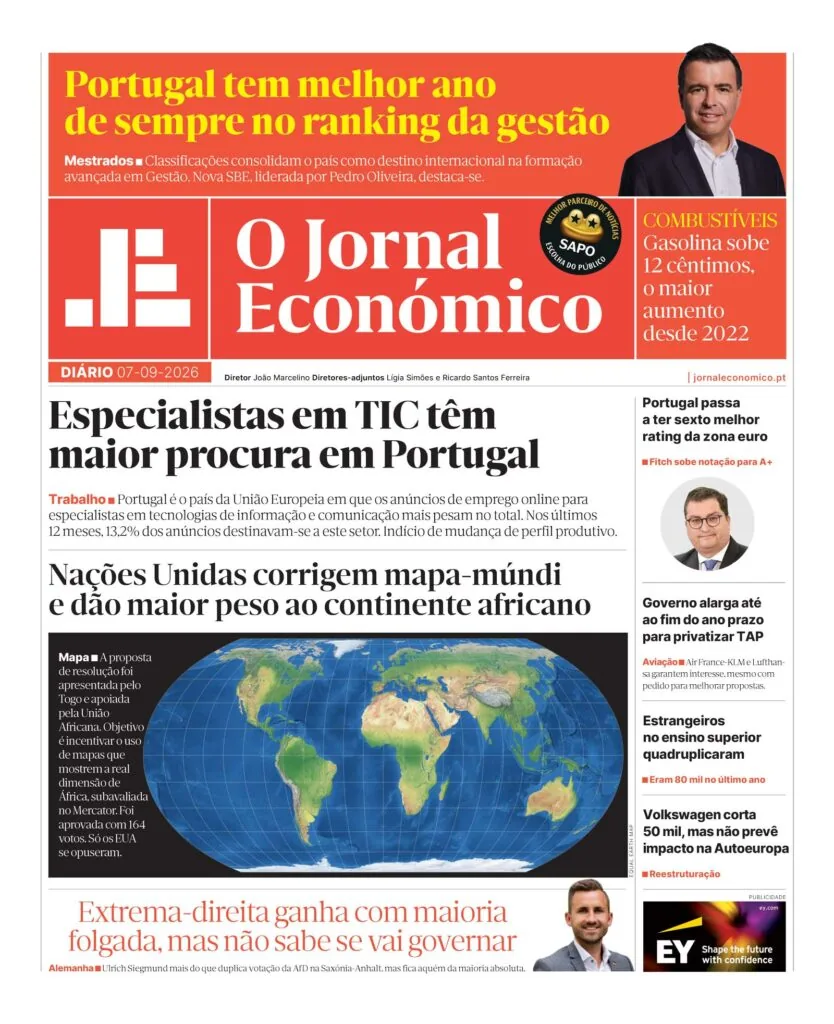 Capa do Jornal Económico de terça-feira, 8 de setembro de 2026