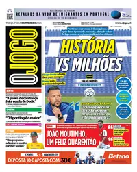 Capa do O Jogo de terça-feira, 8 de setembro de 2026