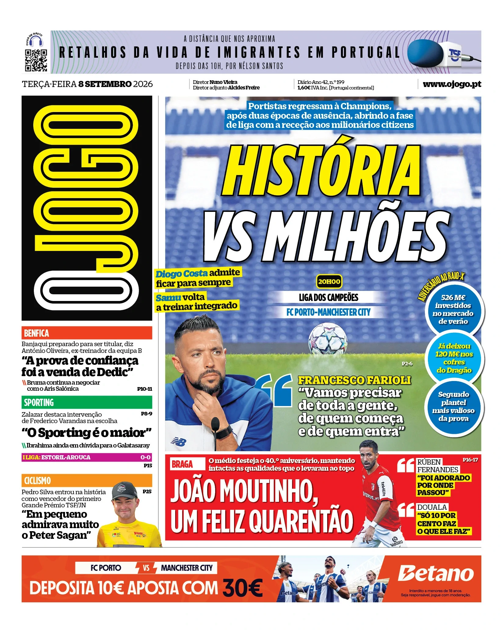 Capa do O Jogo de terça-feira, 8 de setembro de 2026