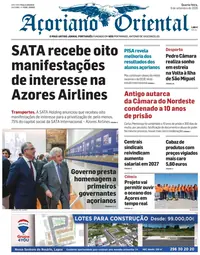 Capa do Açoriano Oriental de quarta-feira, 9 de setembro de 2026