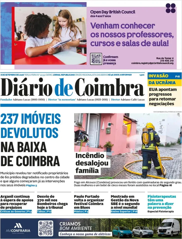 Capa do Diário de Coimbra de quarta-feira, 9 de setembro de 2026