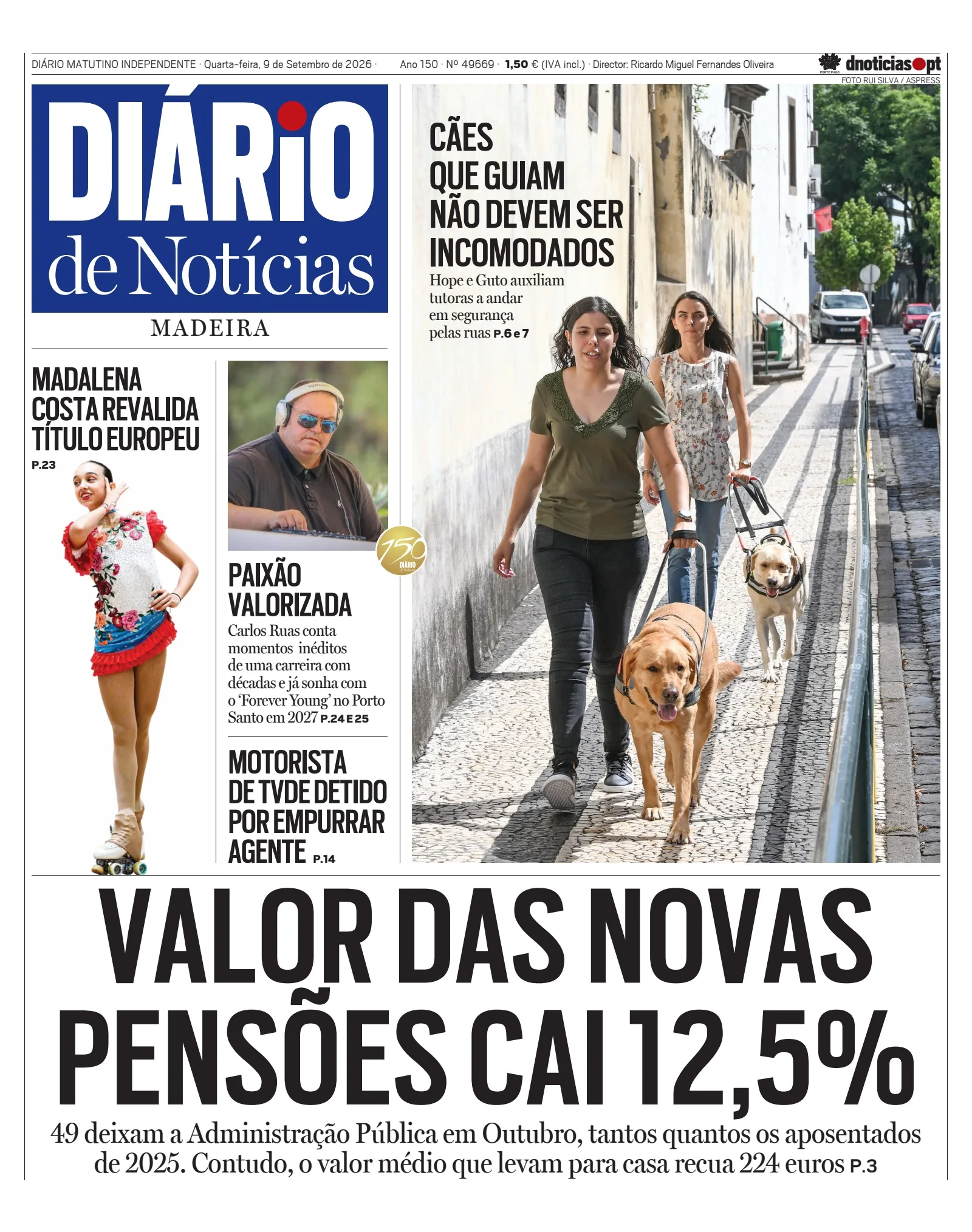 Capa do Diário de Notícias da Madeira de quarta-feira, 9 de setembro de 2026