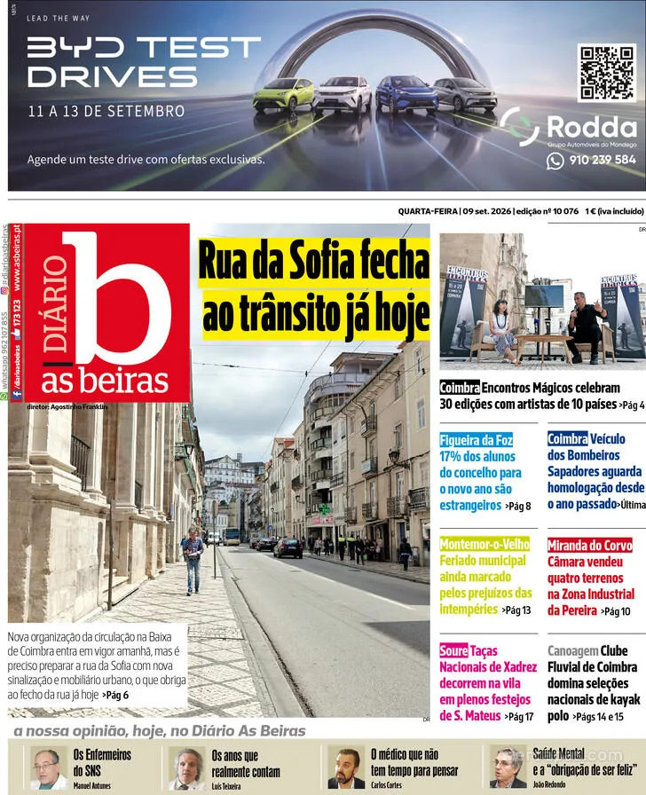 Capa do Diário As Beiras de quinta-feira, 10 de setembro de 2026