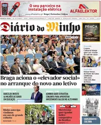 Capa do Diário do Minho de quinta-feira, 10 de setembro de 2026