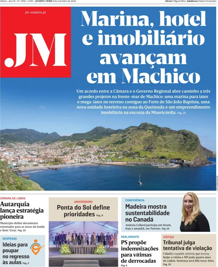 Capa do Jornal da Madeira de quinta-feira, 10 de setembro de 2026