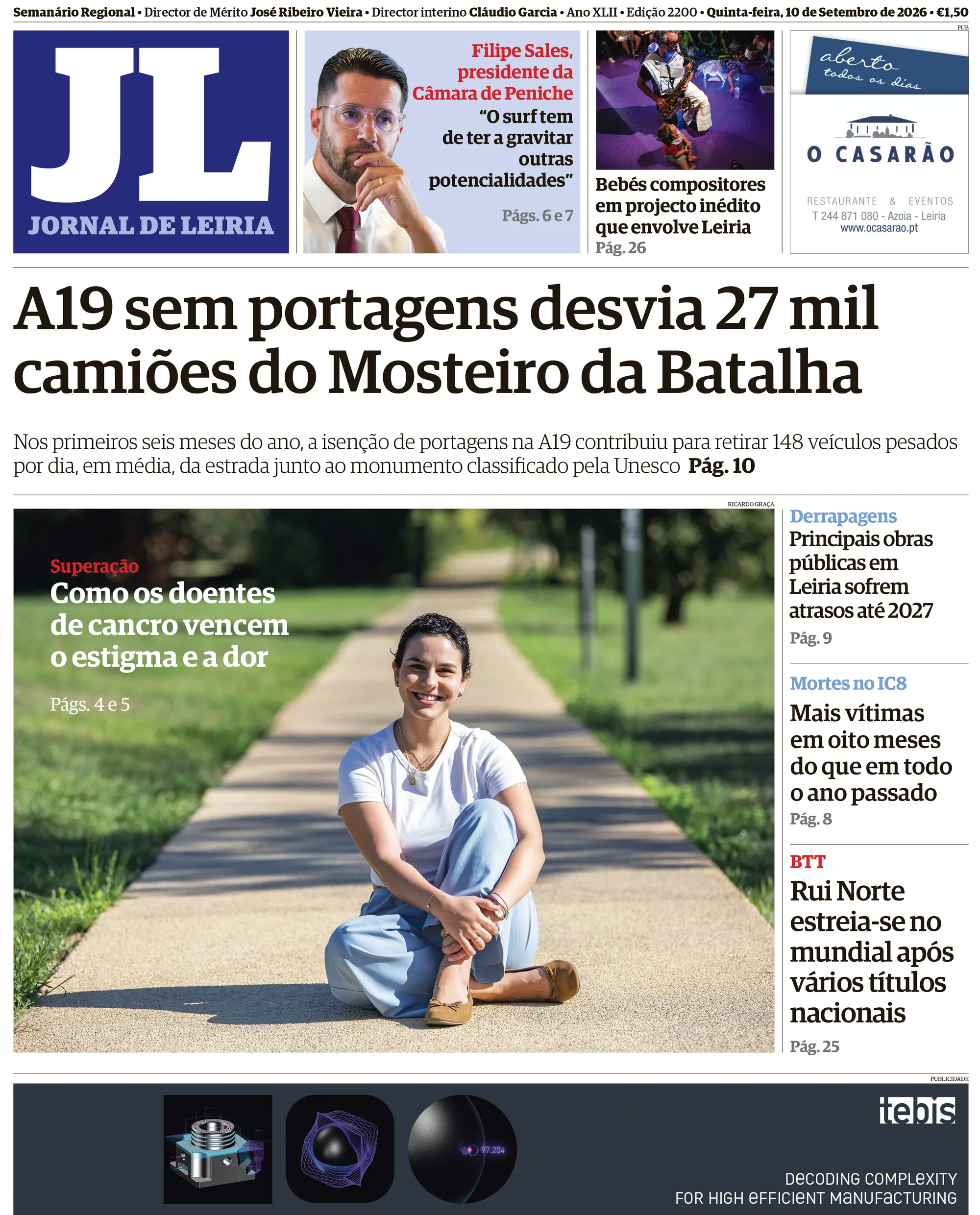 Capa do Jornal de Leiria de quinta-feira, 10 de setembro de 2026