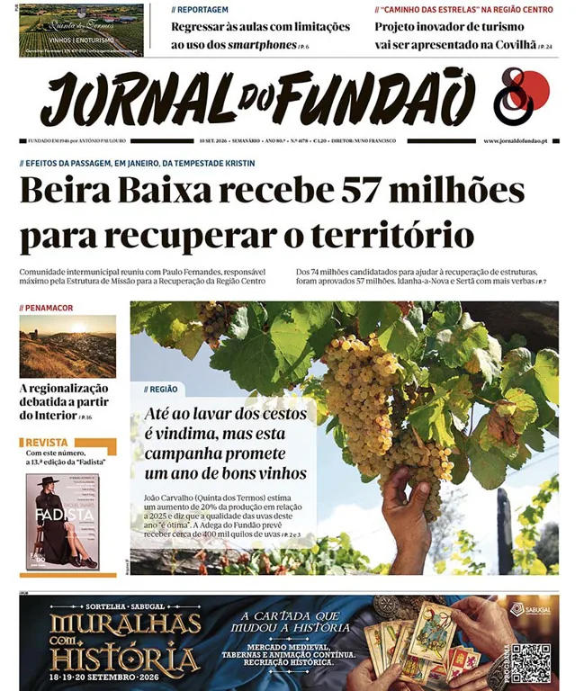 Capa do Jornal do Fundão de quinta-feira, 10 de setembro de 2026