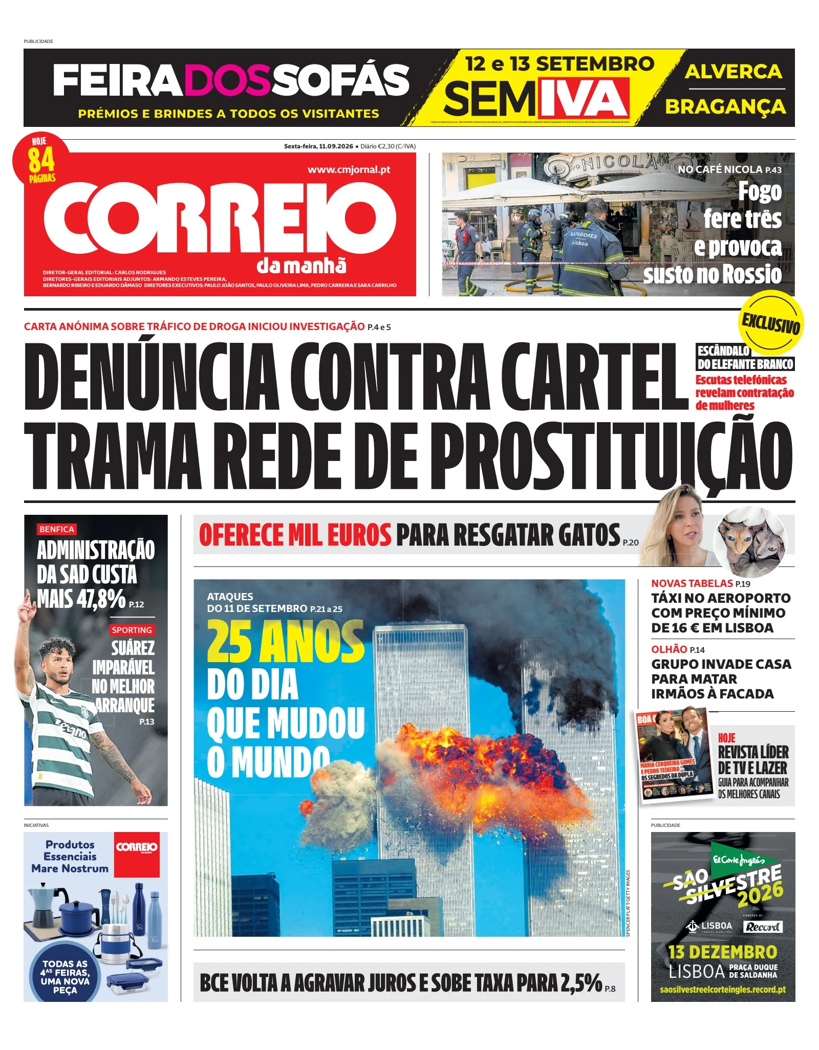 Capa do Correio da Manhã de sexta-feira, 11 de setembro de 2026