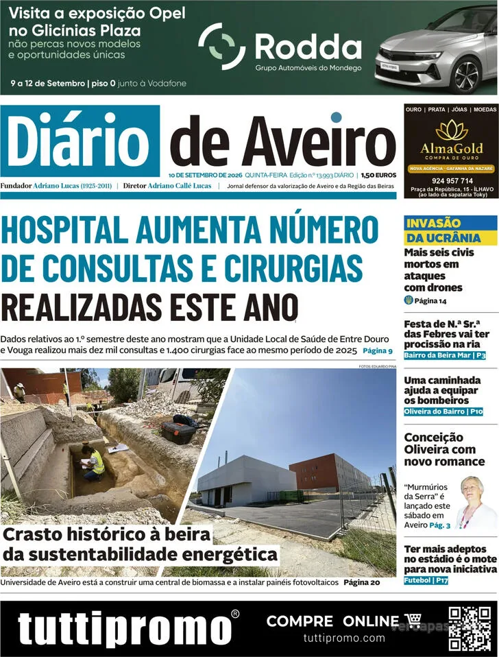 Capa do Diário de Aveiro de sexta-feira, 11 de setembro de 2026