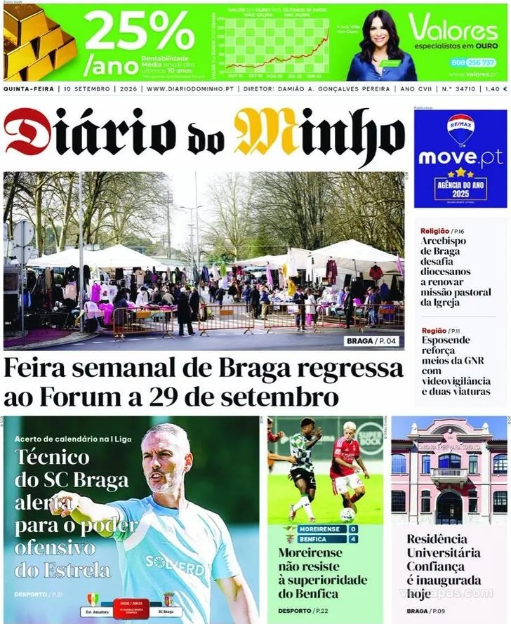Capa do Diário do Minho de sexta-feira, 11 de setembro de 2026