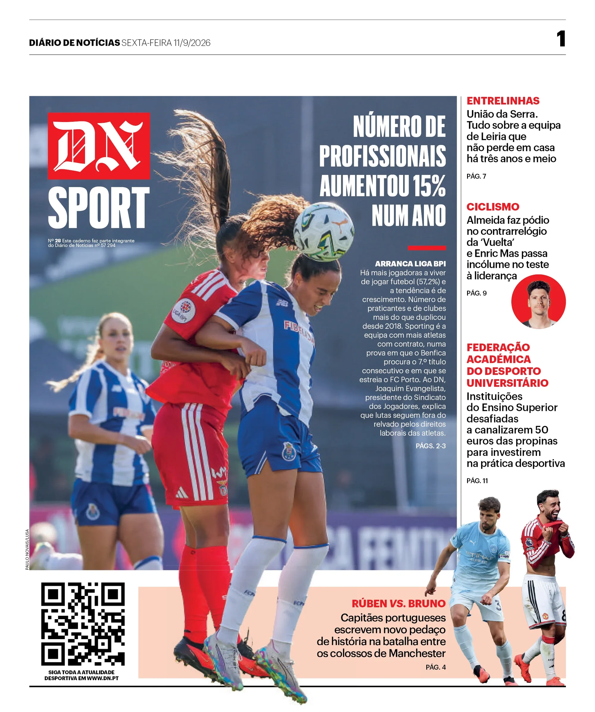 Capa do DN Sport de sexta-feira, 11 de setembro de 2026
