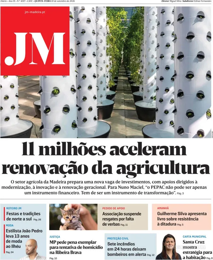 Capa do Jornal da Madeira de sexta-feira, 11 de setembro de 2026