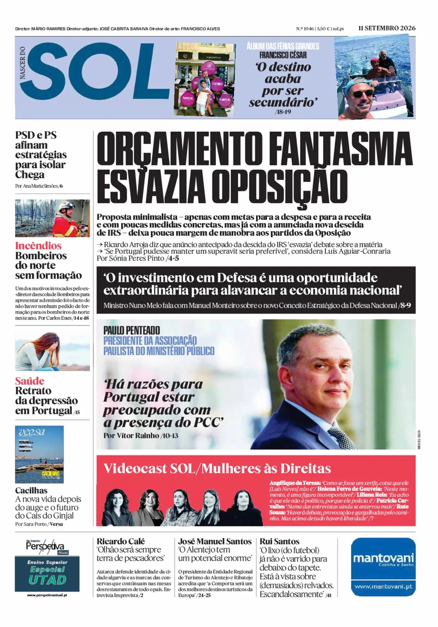 Capa do Nascer do SOL de sexta-feira, 11 de setembro de 2026