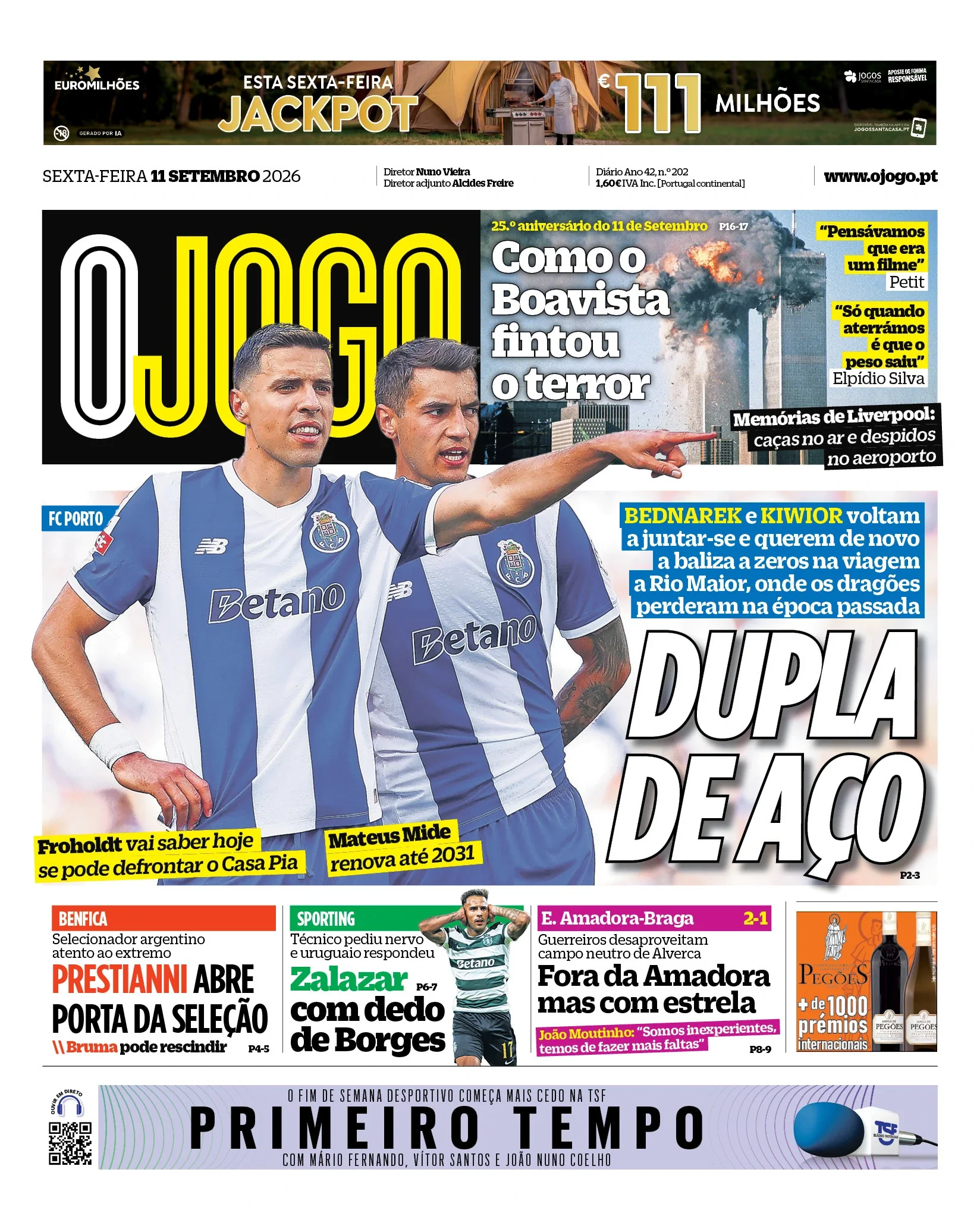 Capa do O Jogo de sexta-feira, 11 de setembro de 2026
