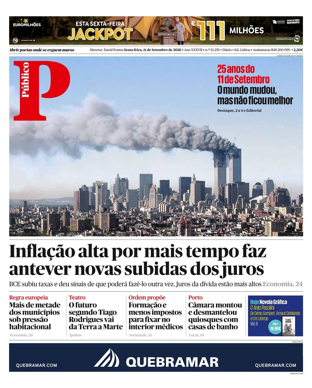 Capa do Público de sexta-feira, 11 de setembro de 2026