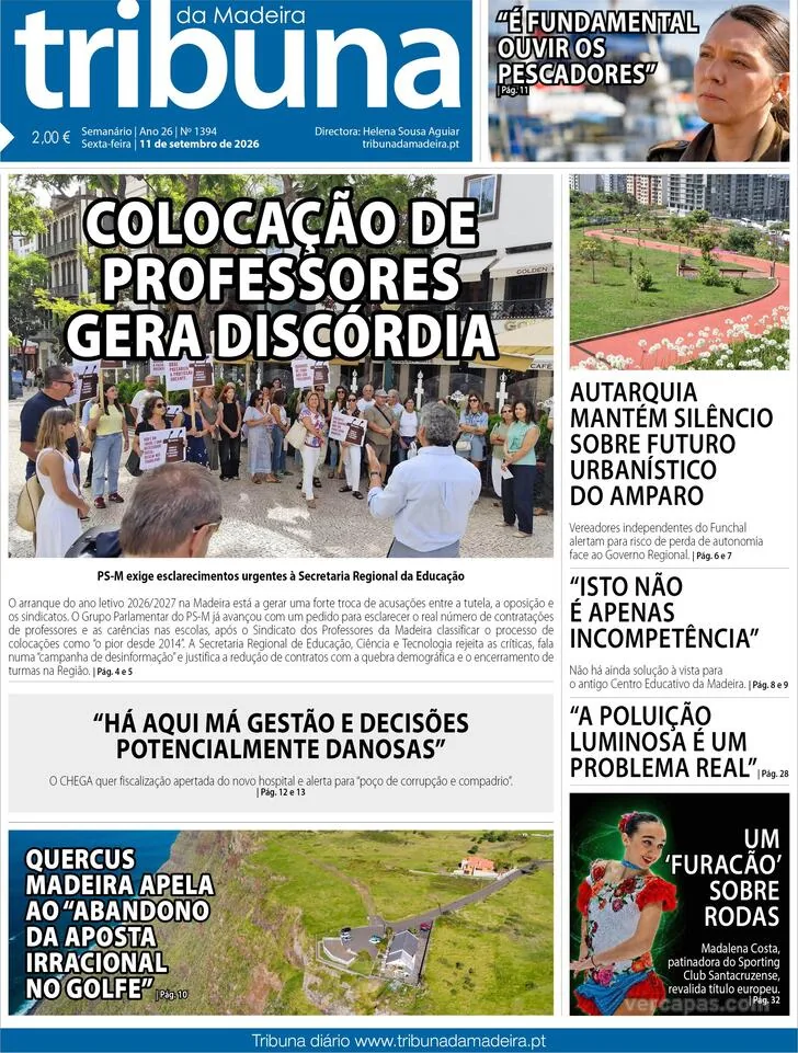 Capa do Tribuna da Madeira de sexta-feira, 11 de setembro de 2026