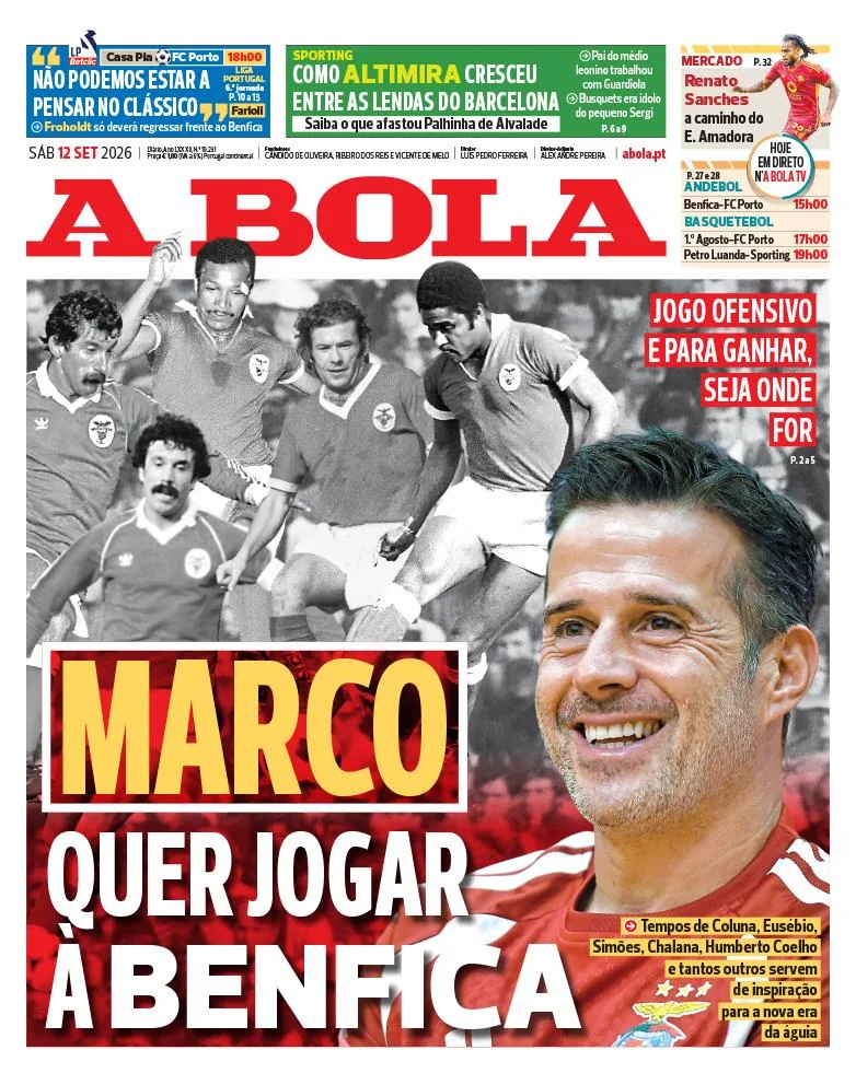 Capa do A Bola de sábado, 12 de setembro de 2026