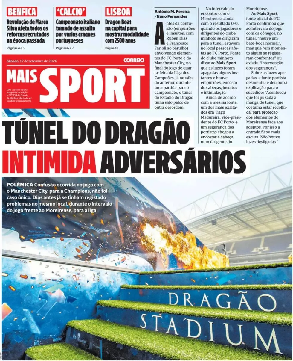 Capa do CM Mais Sport de sábado, 12 de setembro de 2026