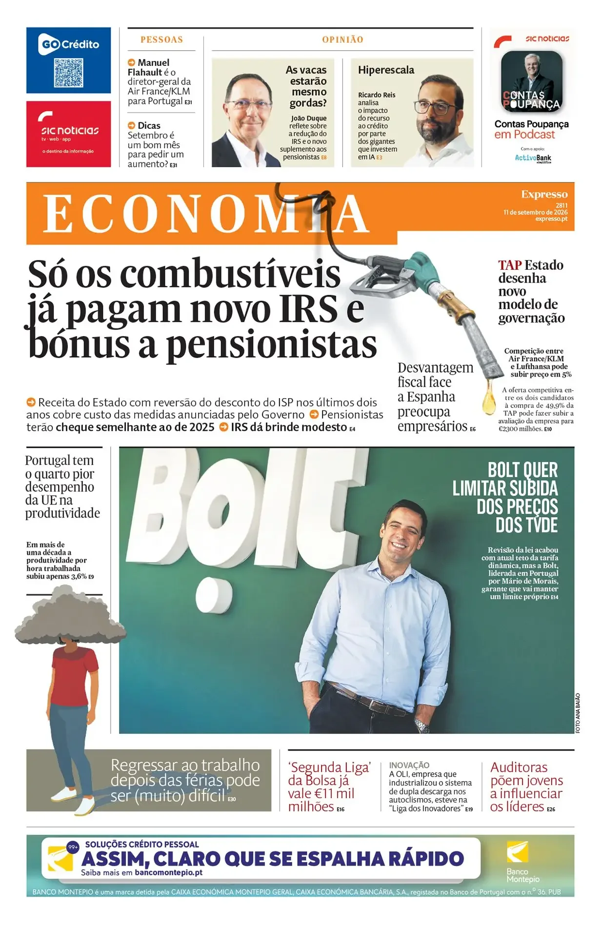 Capa do Expresso Economia de sábado, 12 de setembro de 2026