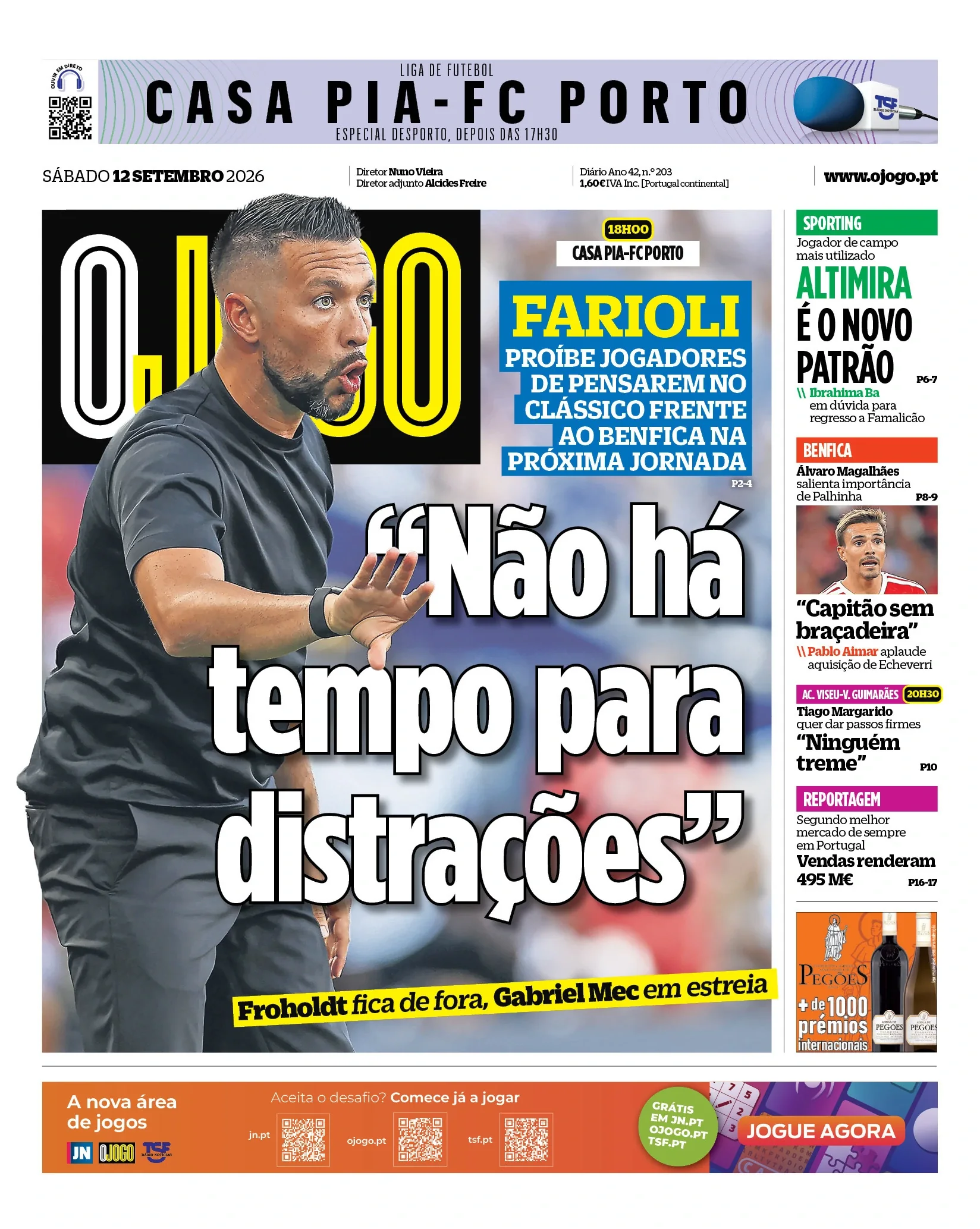 Capa do O Jogo de sábado, 12 de setembro de 2026