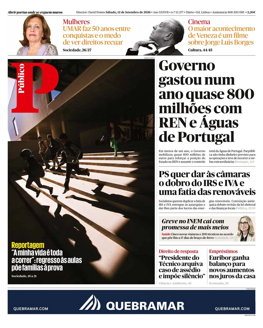 Capa do Público de sábado, 12 de setembro de 2026