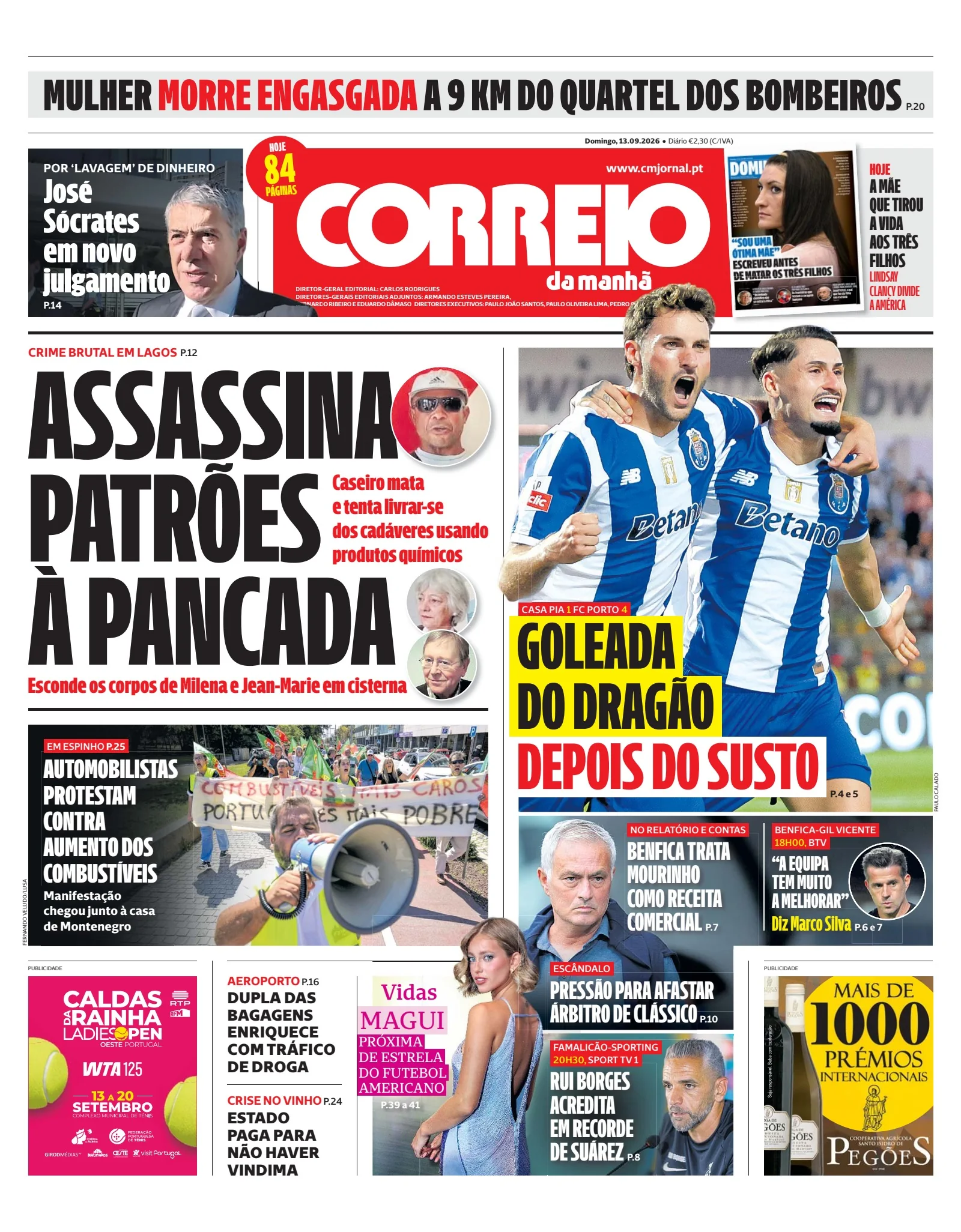 Capa do Correio da Manhã de domingo, 13 de setembro de 2026