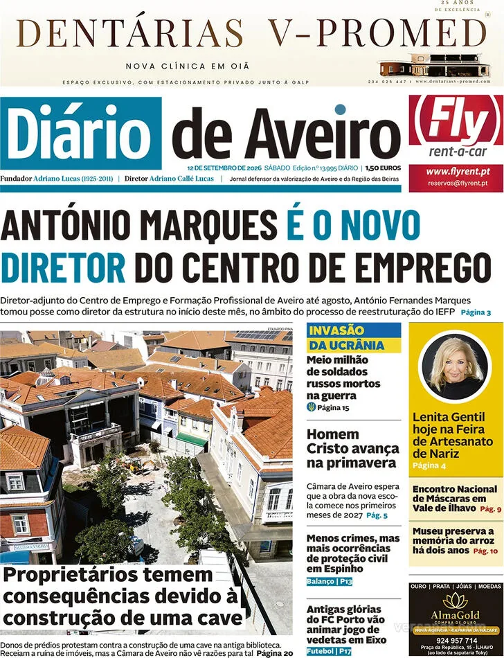 Capa do Diário de Aveiro de domingo, 13 de setembro de 2026