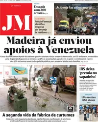 Capa do Jornal da Madeira de domingo, 13 de setembro de 2026