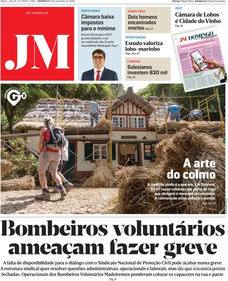 Capa do Jornal da Madeira de segunda-feira, 14 de setembro de 2026