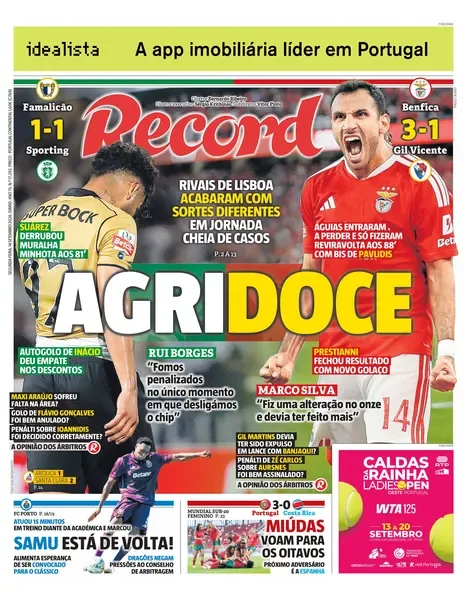 Capa do Record de segunda-feira, 14 de setembro de 2026