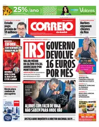 Capa do Correio da Manhã de terça-feira, 15 de setembro de 2026