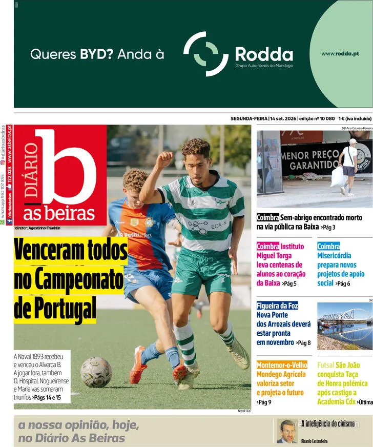 Capa do Diário As Beiras de terça-feira, 15 de setembro de 2026