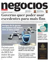 Capa do Jornal de Negócios de terça-feira, 15 de setembro de 2026