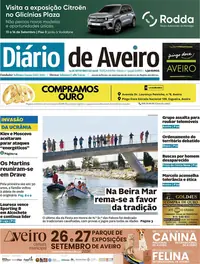 Capa do Diário de Aveiro de quarta-feira, 16 de setembro de 2026