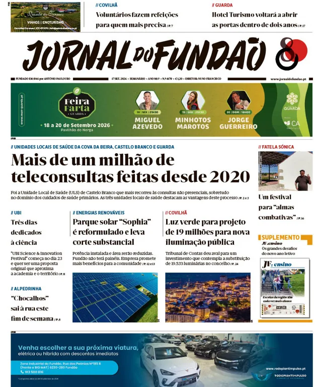 Capa do Jornal do Fundão de quinta-feira, 17 de setembro de 2026