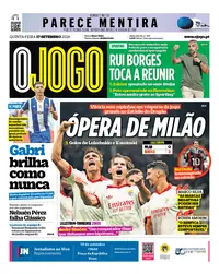 Capa do O Jogo de quinta-feira, 17 de setembro de 2026