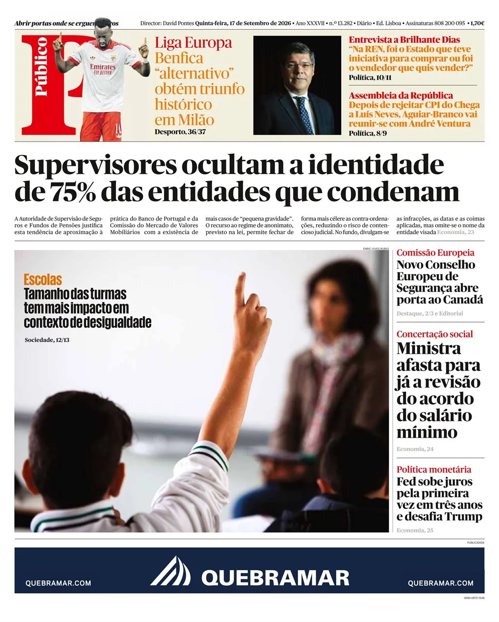Capa do Público de quinta-feira, 17 de setembro de 2026
