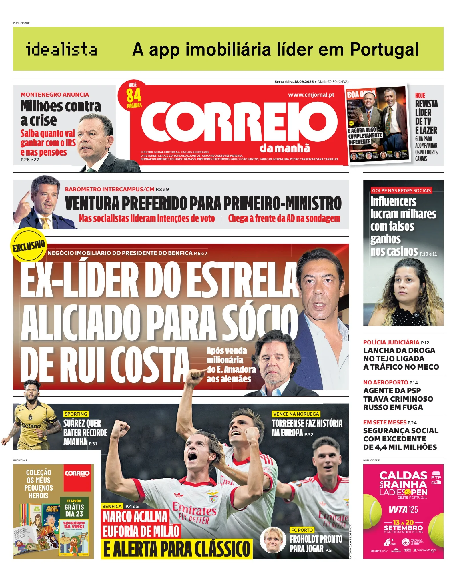 Capa do Correio da Manhã de sexta-feira, 18 de setembro de 2026