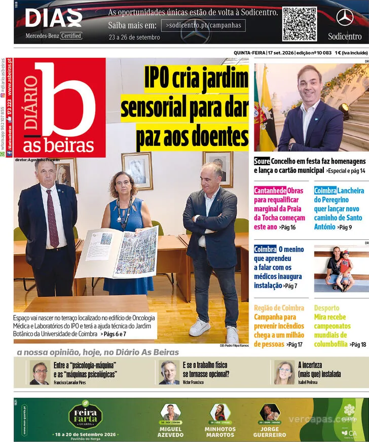 Capa do Diário As Beiras de sexta-feira, 18 de setembro de 2026