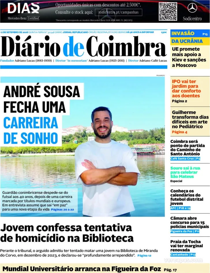 Capa do Diário de Coimbra de sexta-feira, 18 de setembro de 2026