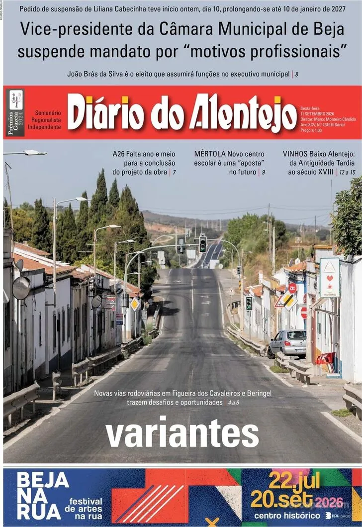 Capa do Diário do Alentejo de sexta-feira, 18 de setembro de 2026