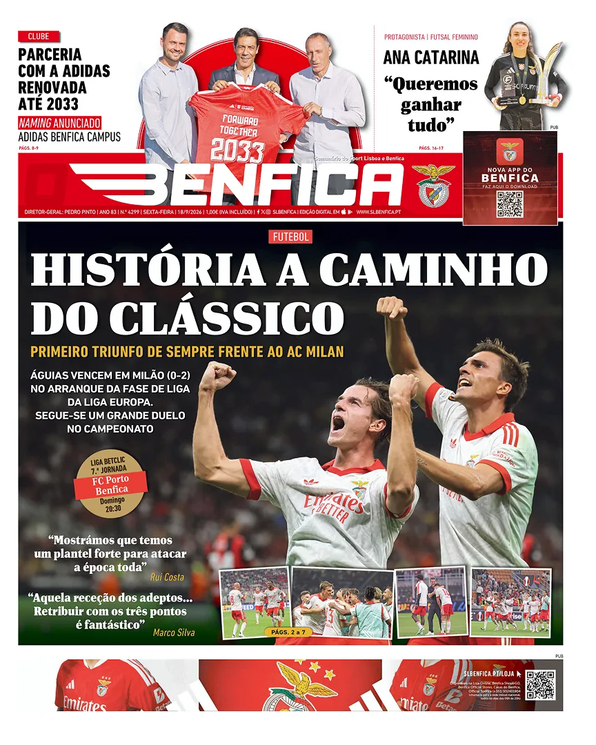 Capa do O Benfica de sexta-feira, 18 de setembro de 2026