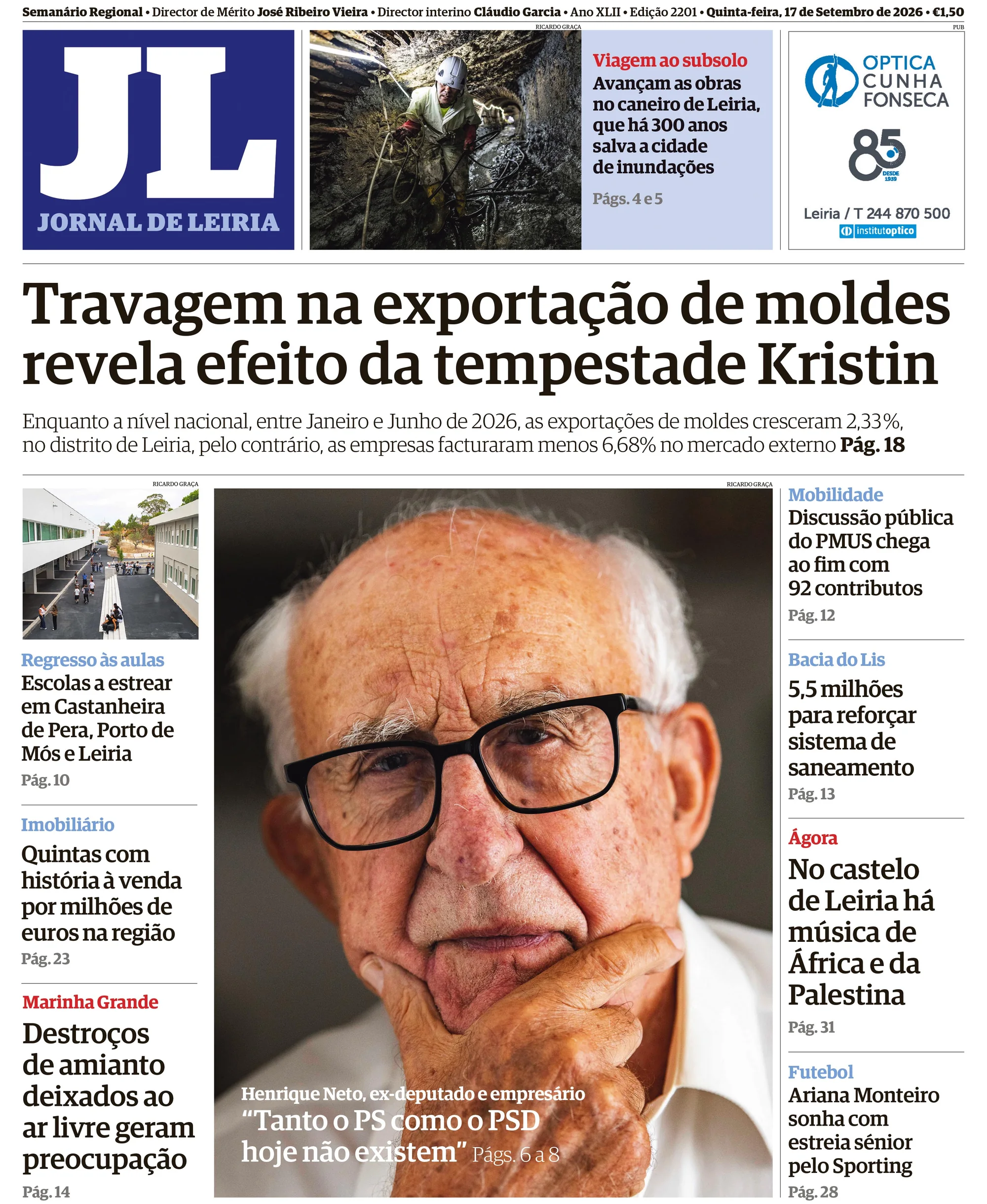 Capa do Jornal de Leiria de sexta-feira, 18 de setembro de 2026