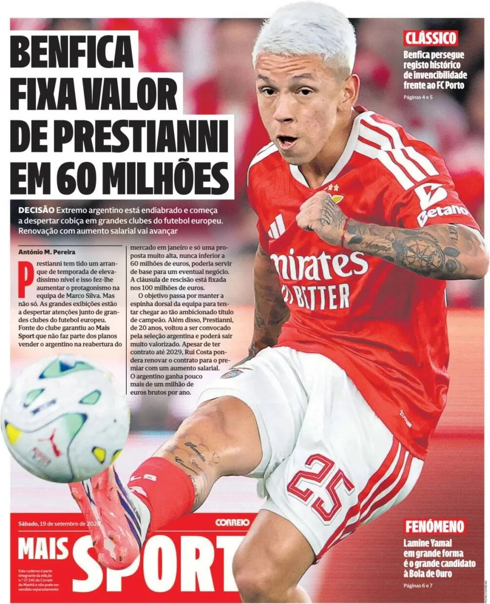 Capa do CM Mais Sport de sábado, 19 de setembro de 2026