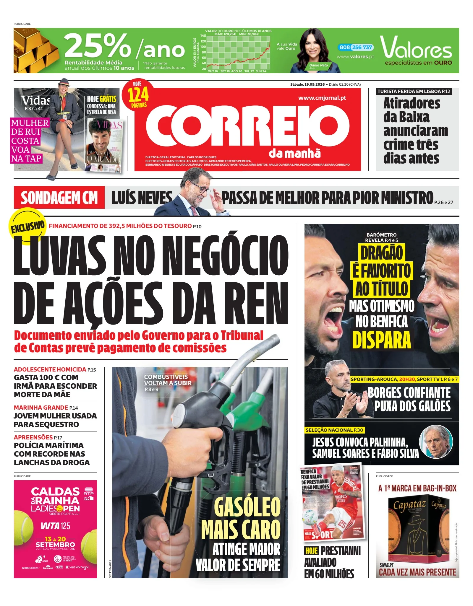 Capa do Correio da Manhã de sábado, 19 de setembro de 2026