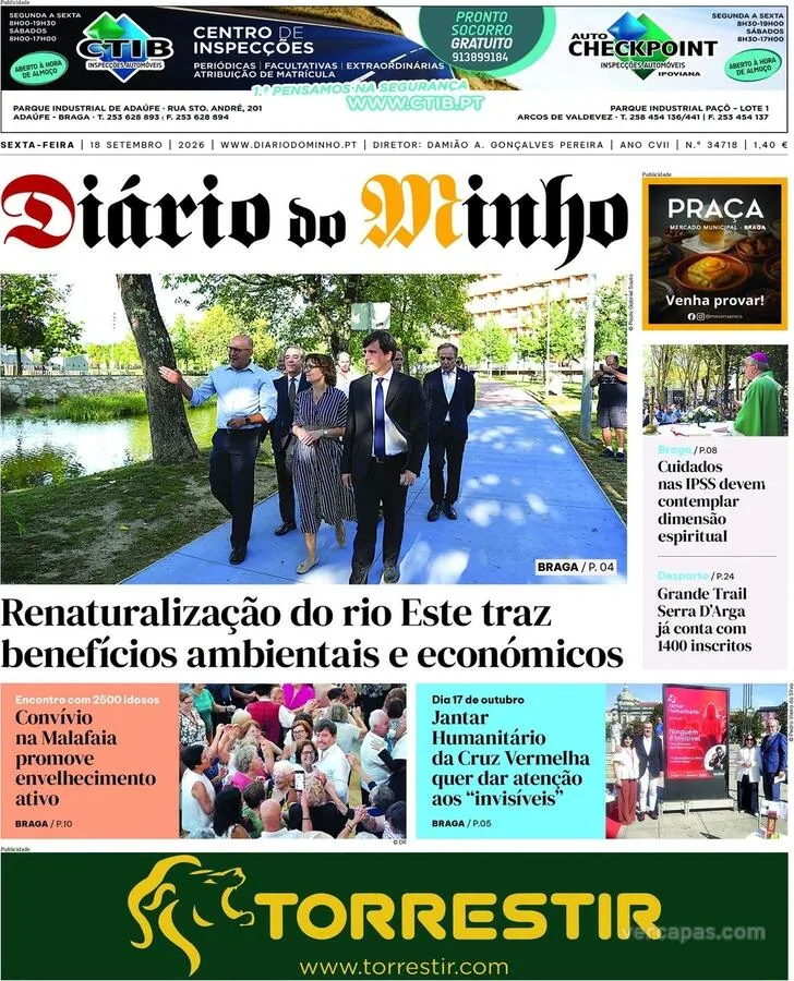 Capa do Diário do Minho de sábado, 19 de setembro de 2026