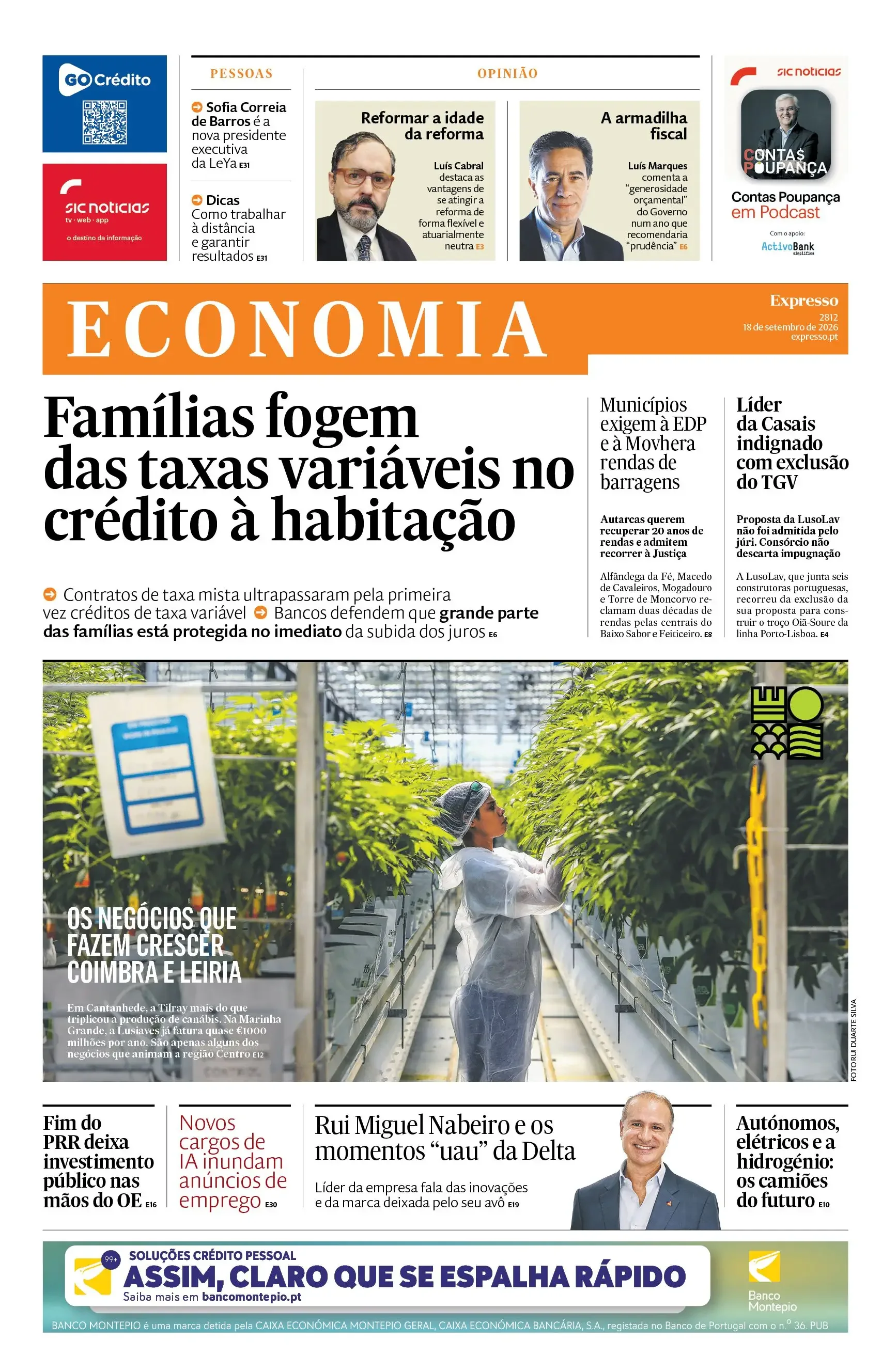 Capa do Expresso Economia de sábado, 19 de setembro de 2026