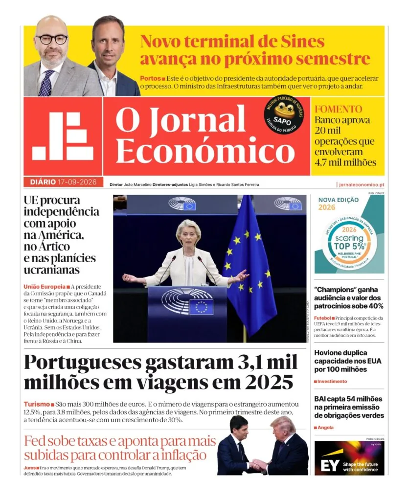 Capa do Jornal Económico de sábado, 19 de setembro de 2026